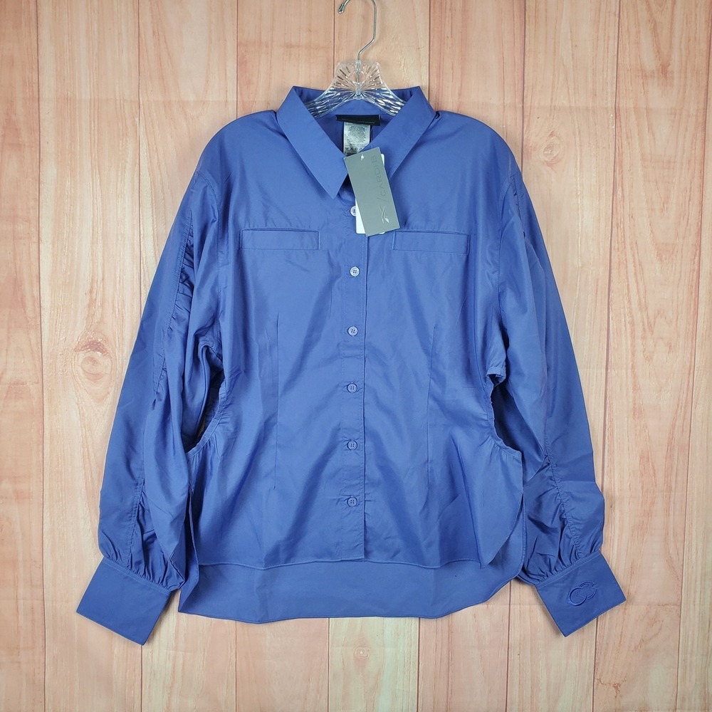 Reebok X Cardi B Womens Top Large Purple Long-Sleeve Collared Button-Up Classic